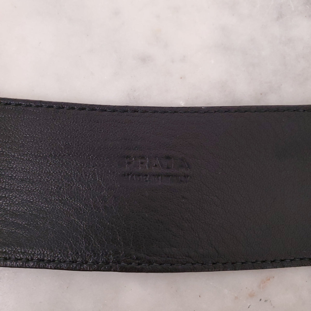 PRADA SILVER LEATHER BELT- SIZE 85