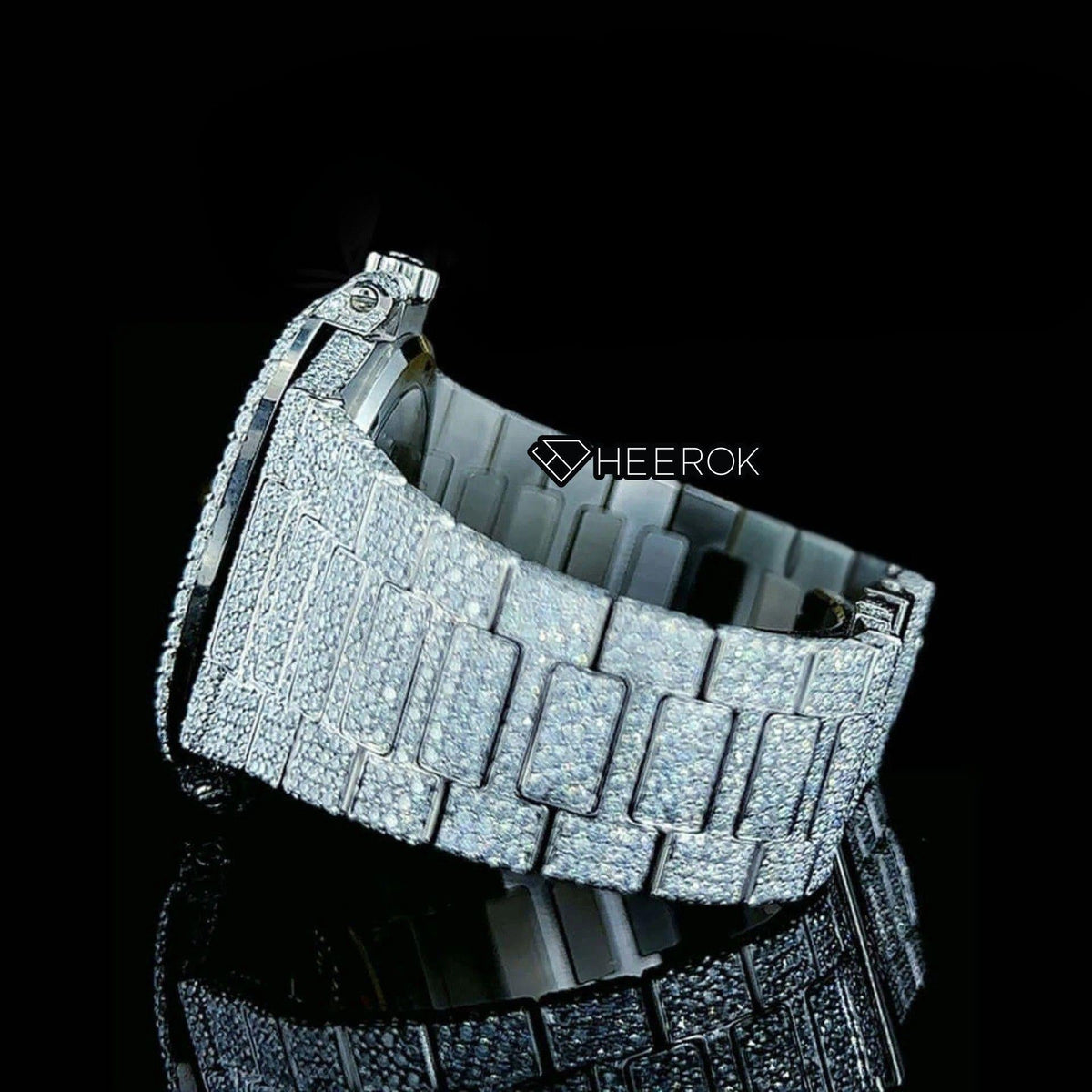 Patek Philippe Nautilus Full Pave Dial Baguette Diamond Hour Markers Diamond Bezel Fully Iced Moissanite Diamond