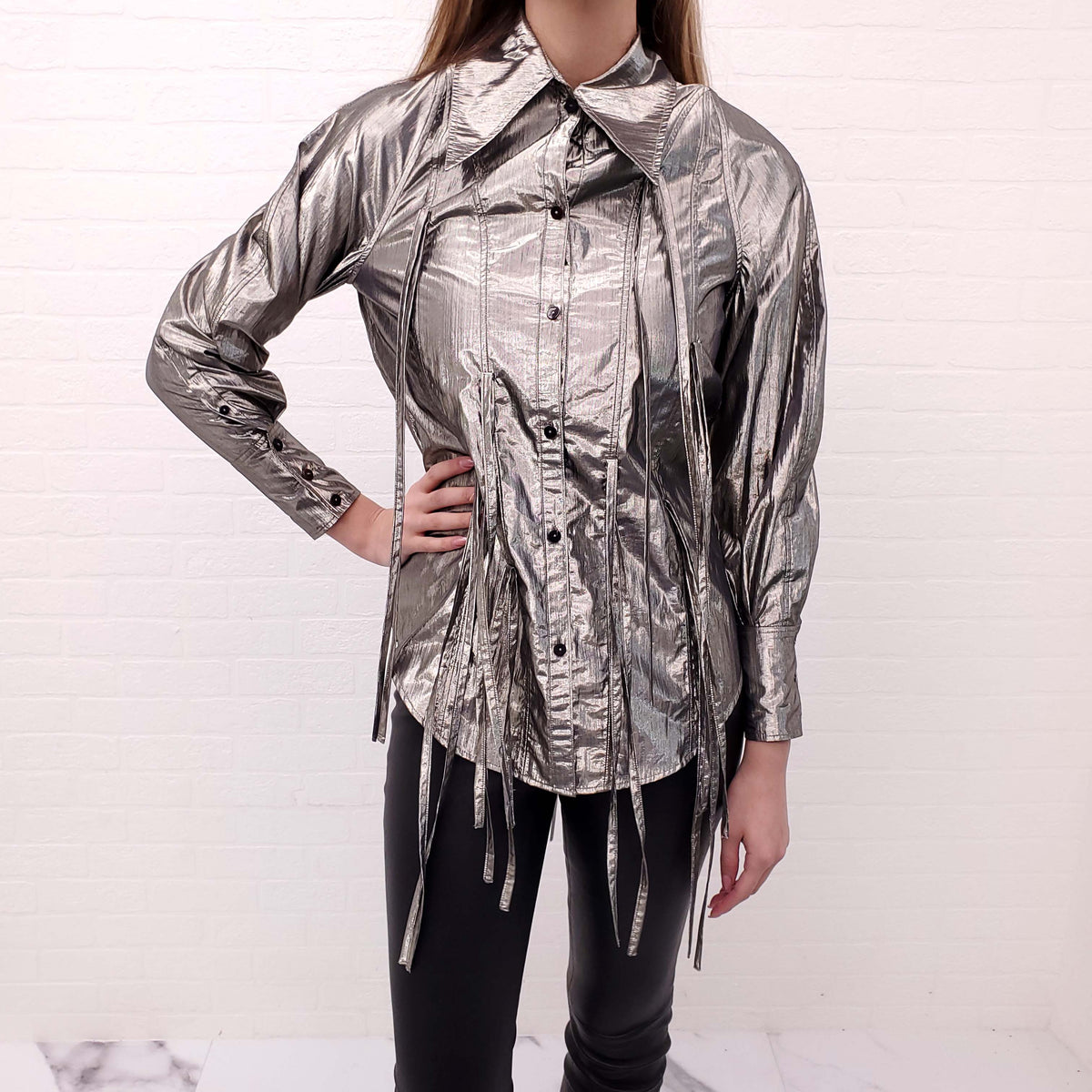 REJINA PYO LAME SHIRT - SIZE XS