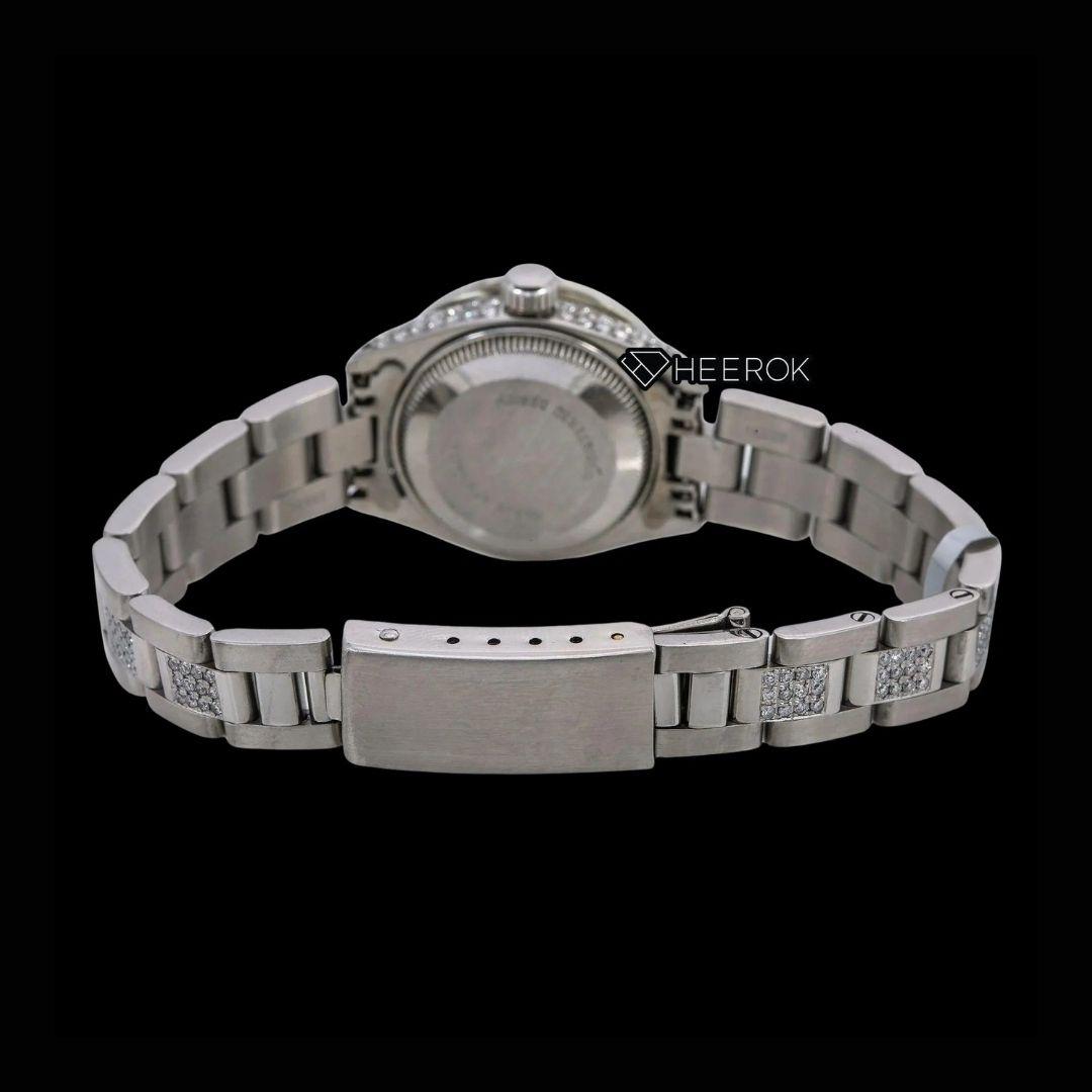 Rolex Datejust Diamond Markers Black Dial Diamond Bezel Semi Iced Moissanite Diamond Oyster Bracelet For Women