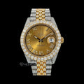 Rolex Datejust Yellow Dial Roman Diamond Markers Diamond Bezel Two Tone Yellow Gold Moissanite Diamond Jubilee Bracelet For Women