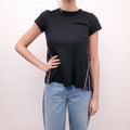 SACAI NAVY T-SHIRT WITH STRIPED BACK - SIZE S