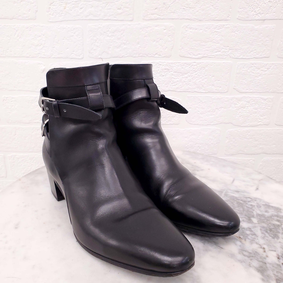 SAINT LAURENT BLACK LEATHER BOOTIES - SIZE 40
