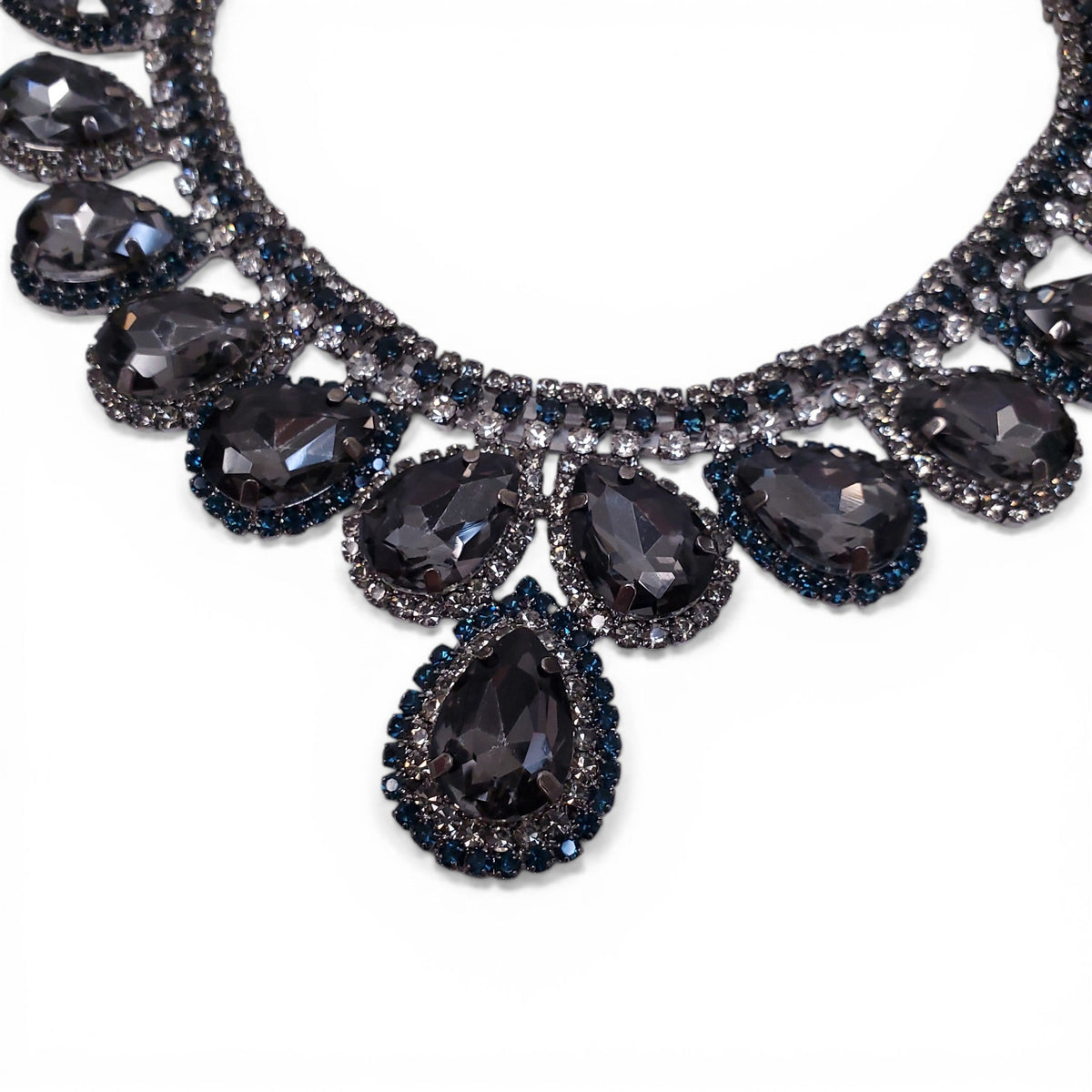 SILVER, GREY AND BLUE CRYSTAL NECKLACE