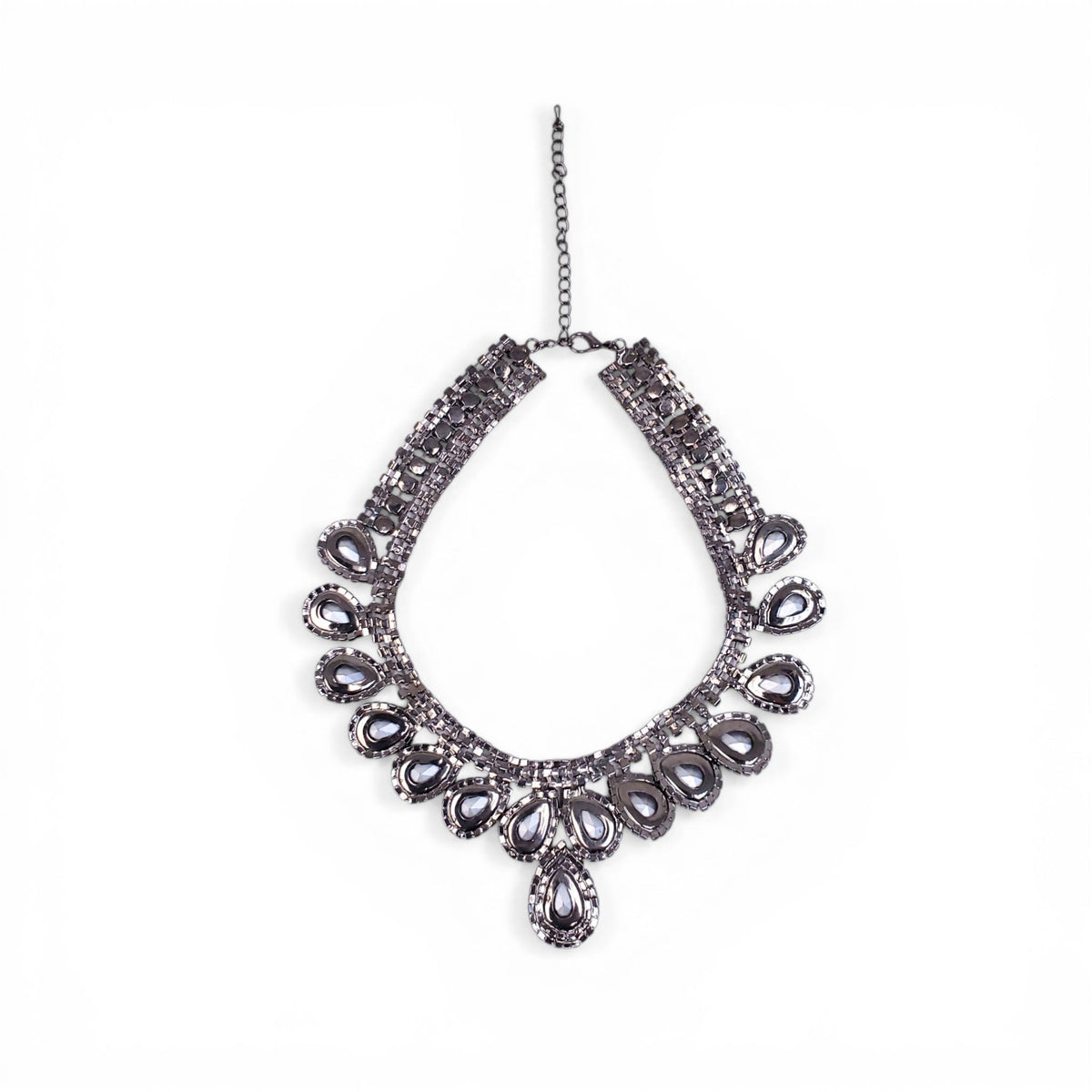 SILVER, GREY AND BLUE CRYSTAL NECKLACE