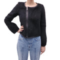 SMYTHE BLACK MOHAIR JACKET WITH VEGAN LEATHER TRIM - SIZE 4