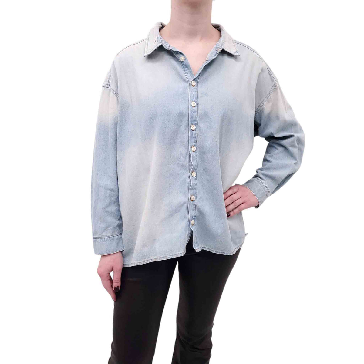THE GREAT DENIM BUTTON UP BLOUSE - SIZE 1/S