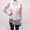 VALENTINO WHITE SHEER SILK TUXEDO BLOUSE - SIZE 40