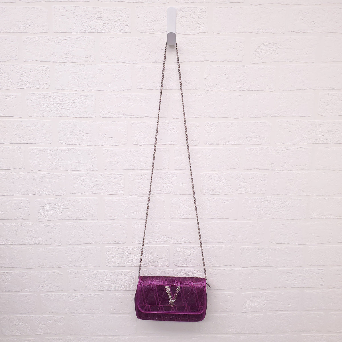 VERSACE PURPLE MINI VIRTUS CRYSTAL PAVÉ EVENING BAG