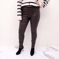 VINCE DARK GREEN LEATHER LEGGINGS - SIZE L
