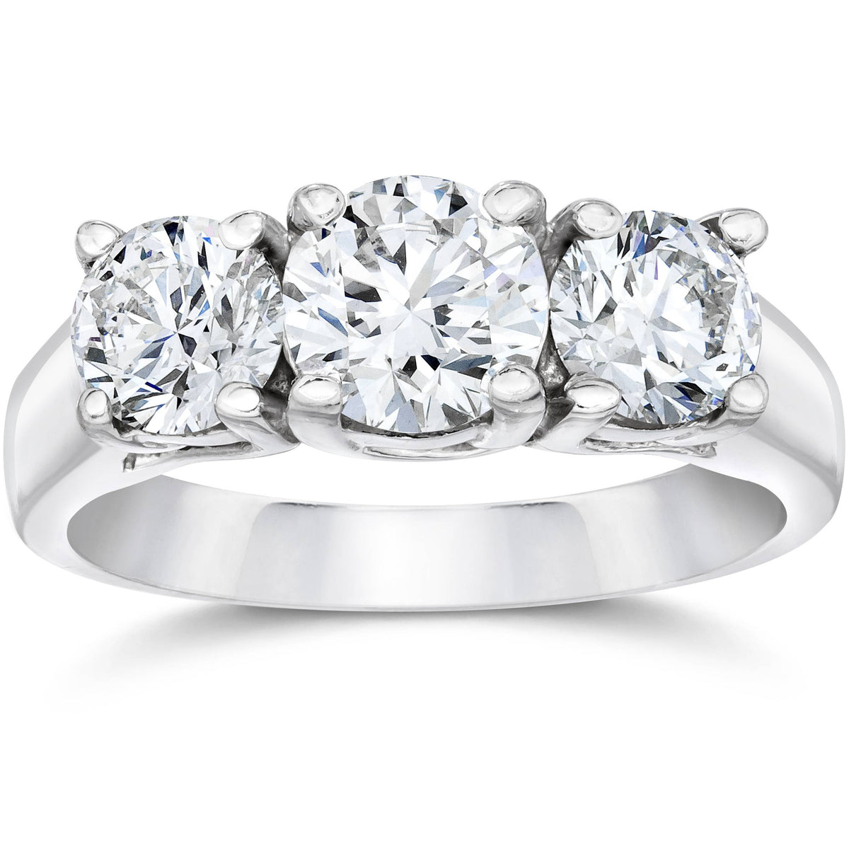 2ct Three Stone Lab Grown Diamond Engagement Ring 14K White Gold Size Selectable