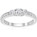 1/2ct 3 Stone Diamond Ring 14K White Gold Size Selectable