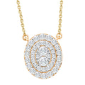 .85Ct Oval Diamond Halo Pendant Women's Yellow Gold Necklace 14mm Tall Lab Grown