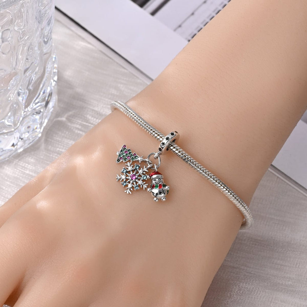 Christmas Tree, Snowflake & Snowman Triple Dangle Charm