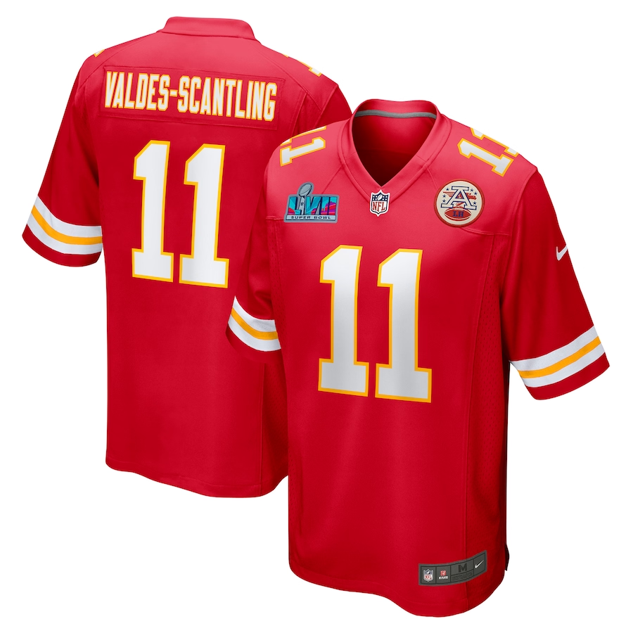 Men's Kansas City Chiefs Marquez Valdes-Scantling #11 Red Super Bowl LVII Patch Game jersey