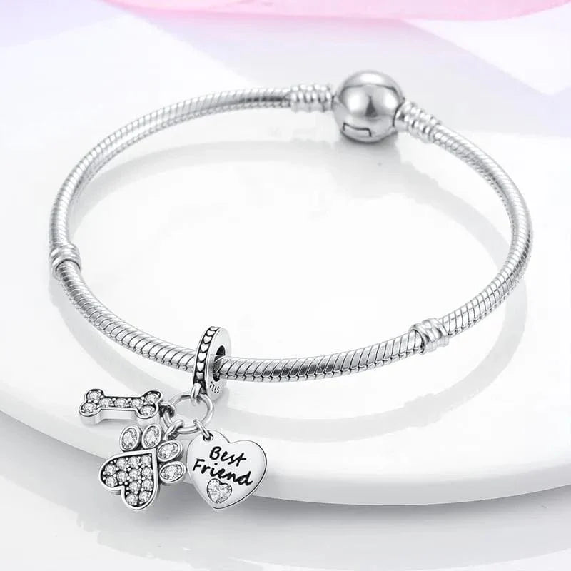 Dog Best Friend Paw and Bone Dangle Charm