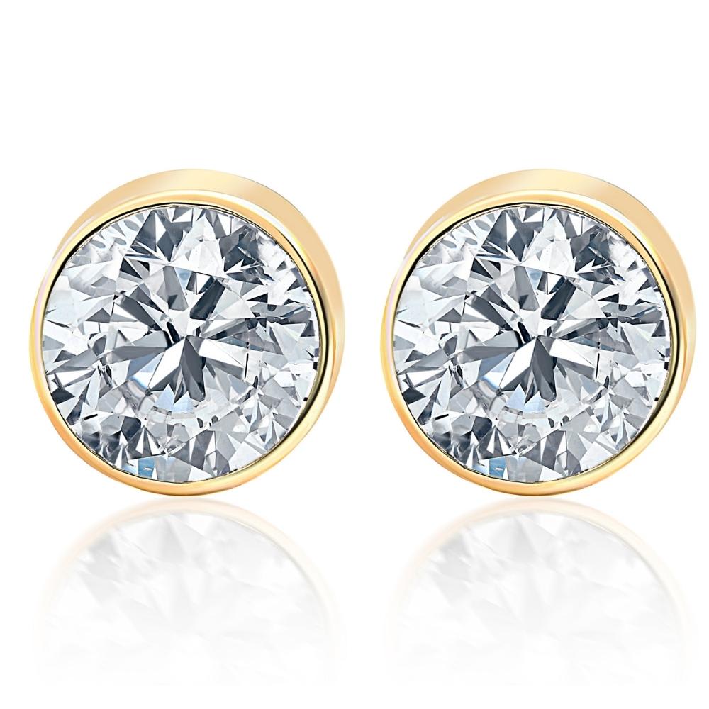.50Ct Round Brilliant Cut Natural Quality VS2-SI1 Diamond Stud Earrings in 14K Gold Round Bezel Setting