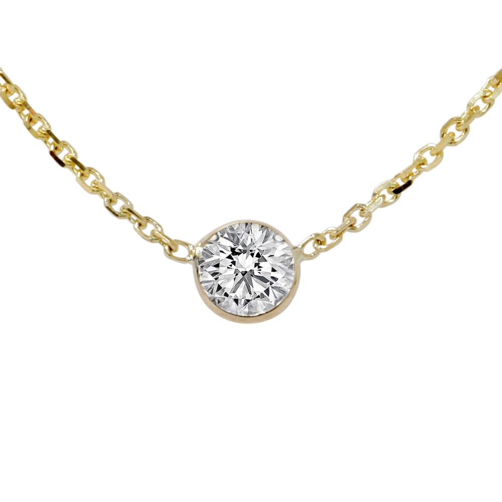 1/3ct Genuine Round Brilliant Cut Bezel Solitaire EX3 Diamond Pendant 14K Gold