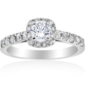 1ct Cushion Halo Round Cut Diamond Engagement Ring 14K White Gold Size Selectable