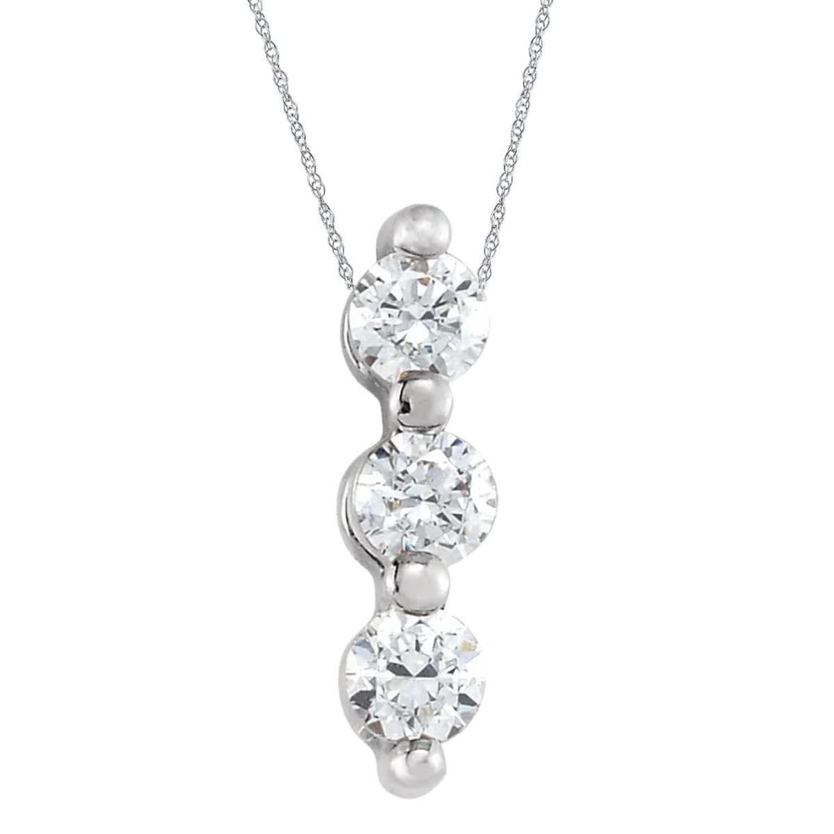 1Ct Diamond Necklace Three Stone Pendant in 10k White or Yellow Gold