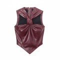 16ARLINGTON BURGUNDY LEATHER KNOT TOP - SIZE UK 8 (US 4)