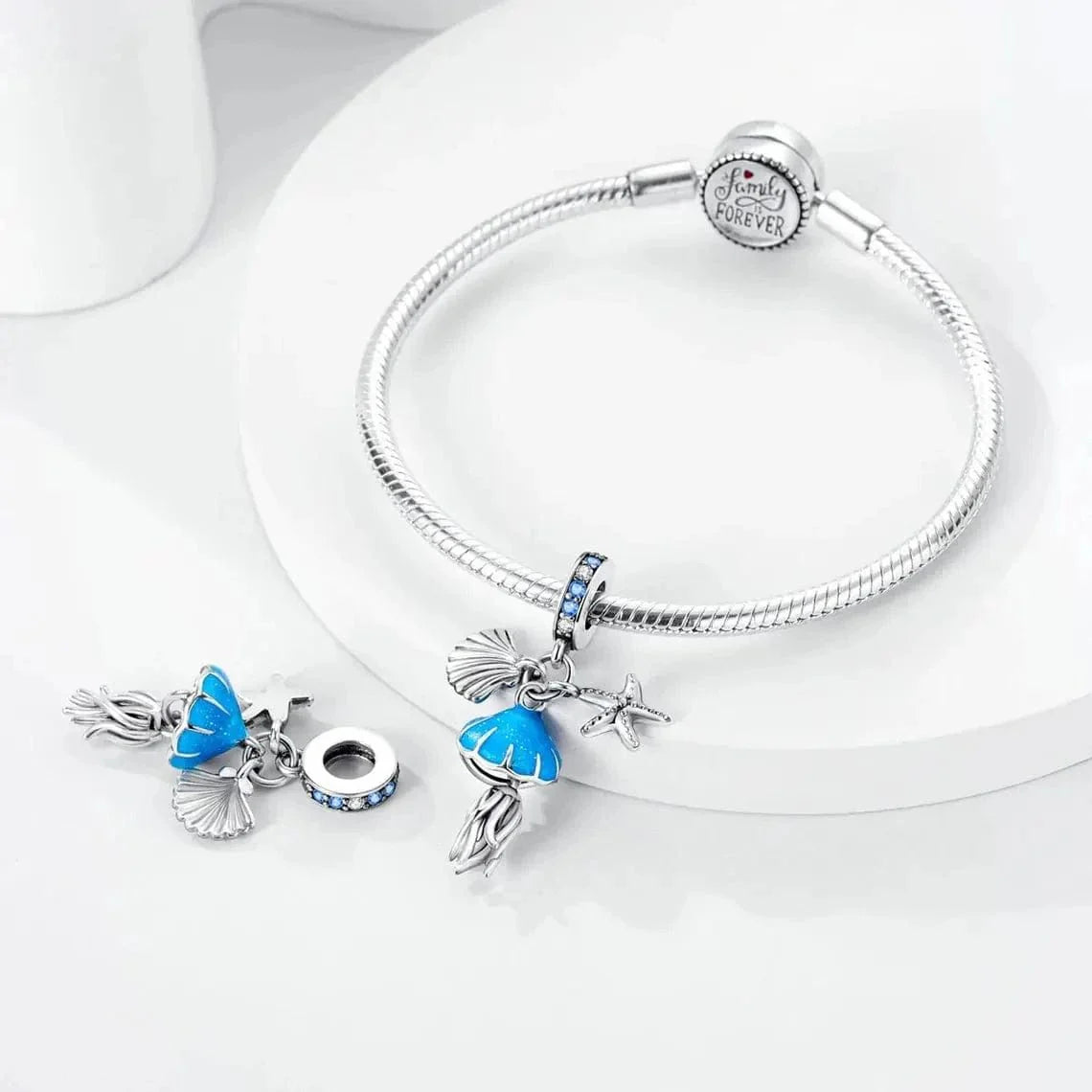 Glow in the Dark Jellyfish Clam and Starfish Triple Dangle Charm