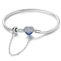 Heart Charm Bracelet with Blue Gradient Crystals and Safety Chain