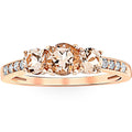 1ct Morganite & Diamond 3-Stone Ring 10k Rose Gold Size Selectable