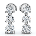 1/2ct 3 Stone Round Graduated Diamond Earrings 14K White Gold