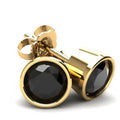 .85Ct Round Brilliant Cut Heat Treated Black Diamond Stud Earrings in 14K Gold Round Bezel Setting