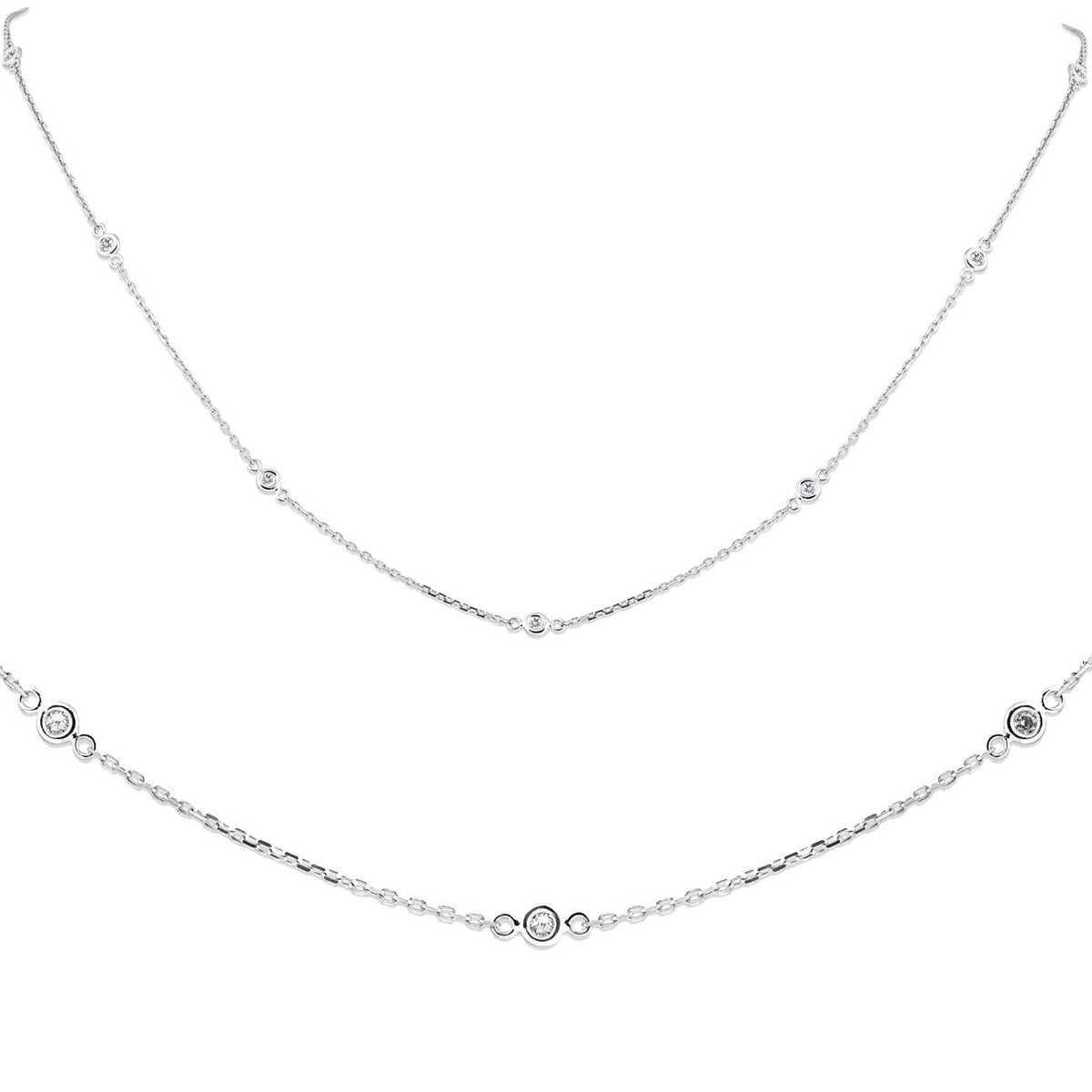 1/4ct Diamonds Bezel Station Necklace 18" 14K White Gold Womens