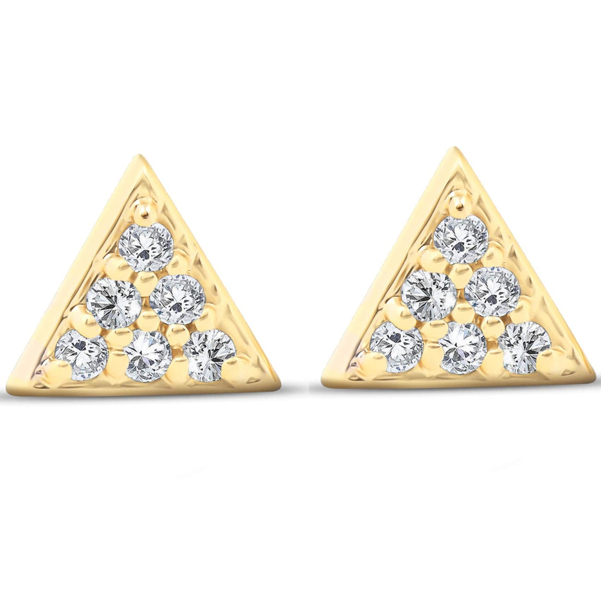 14k Yellow Gold Triangle Pave .12Ct Diamond Delicate Studs Womens Earrings