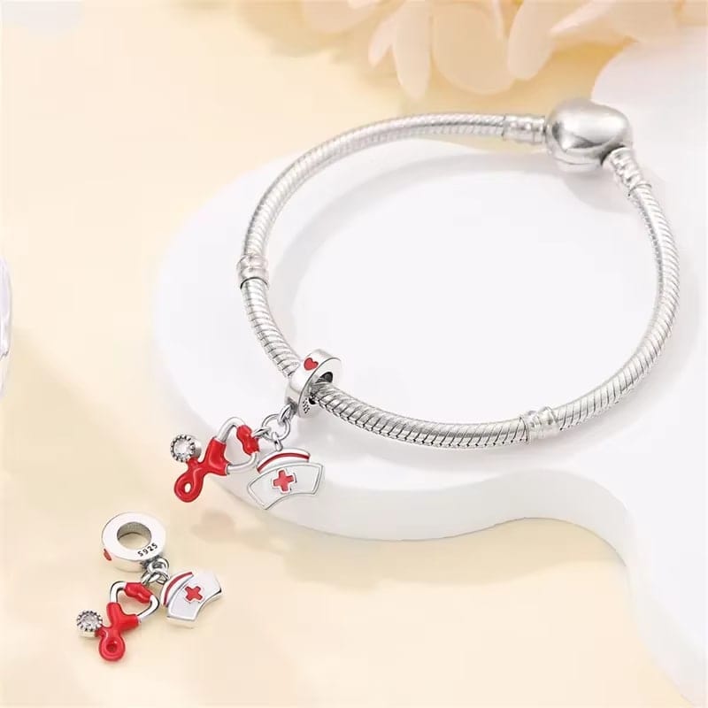 Nurse's Heart, Stethoscope and Cap Charm