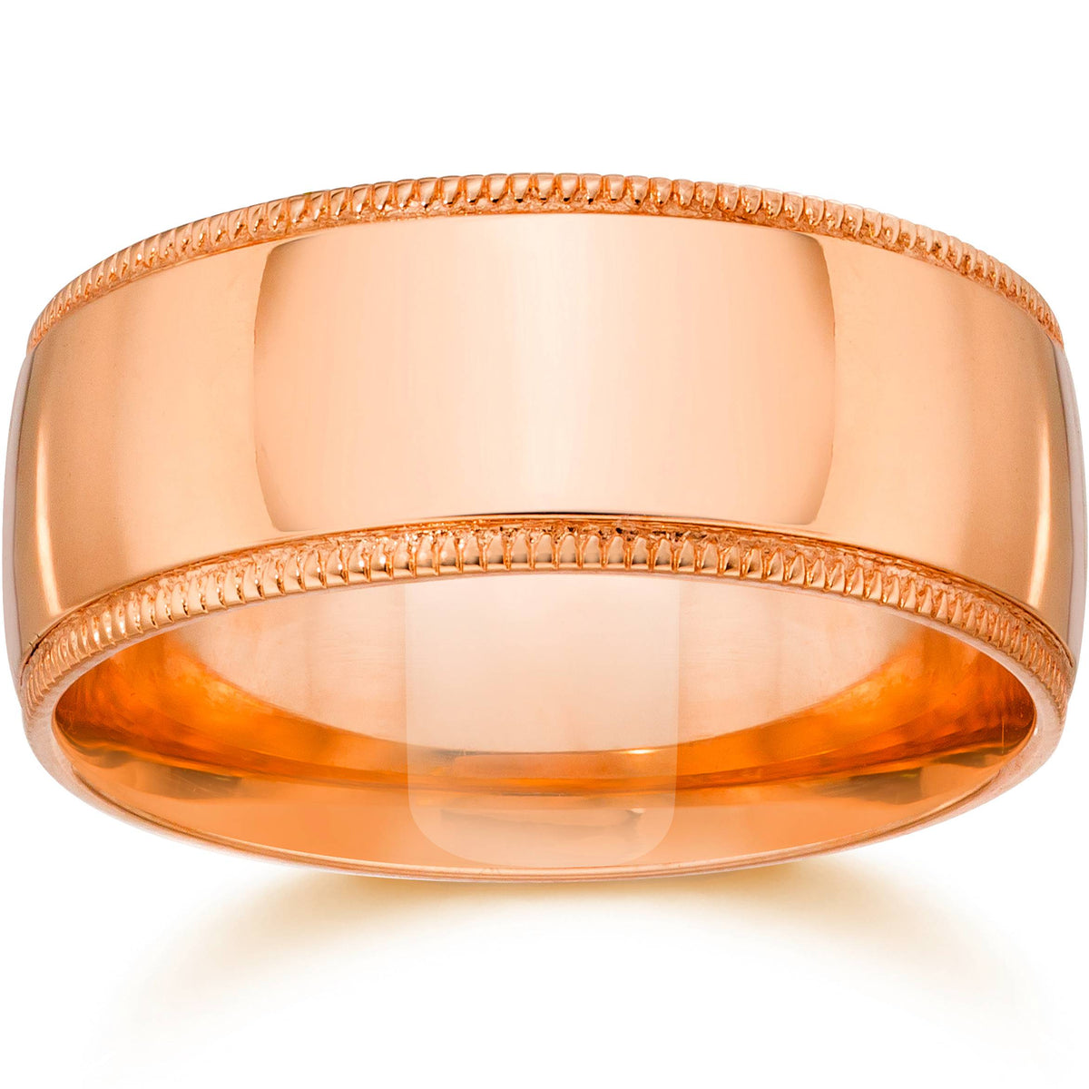 10mm Milgrain 14K Rose Gold Polished Wedding Band Size Selectable