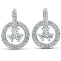 1ct Diamond Circle Three Stone Drop Dangle Earrings 14k White Gold