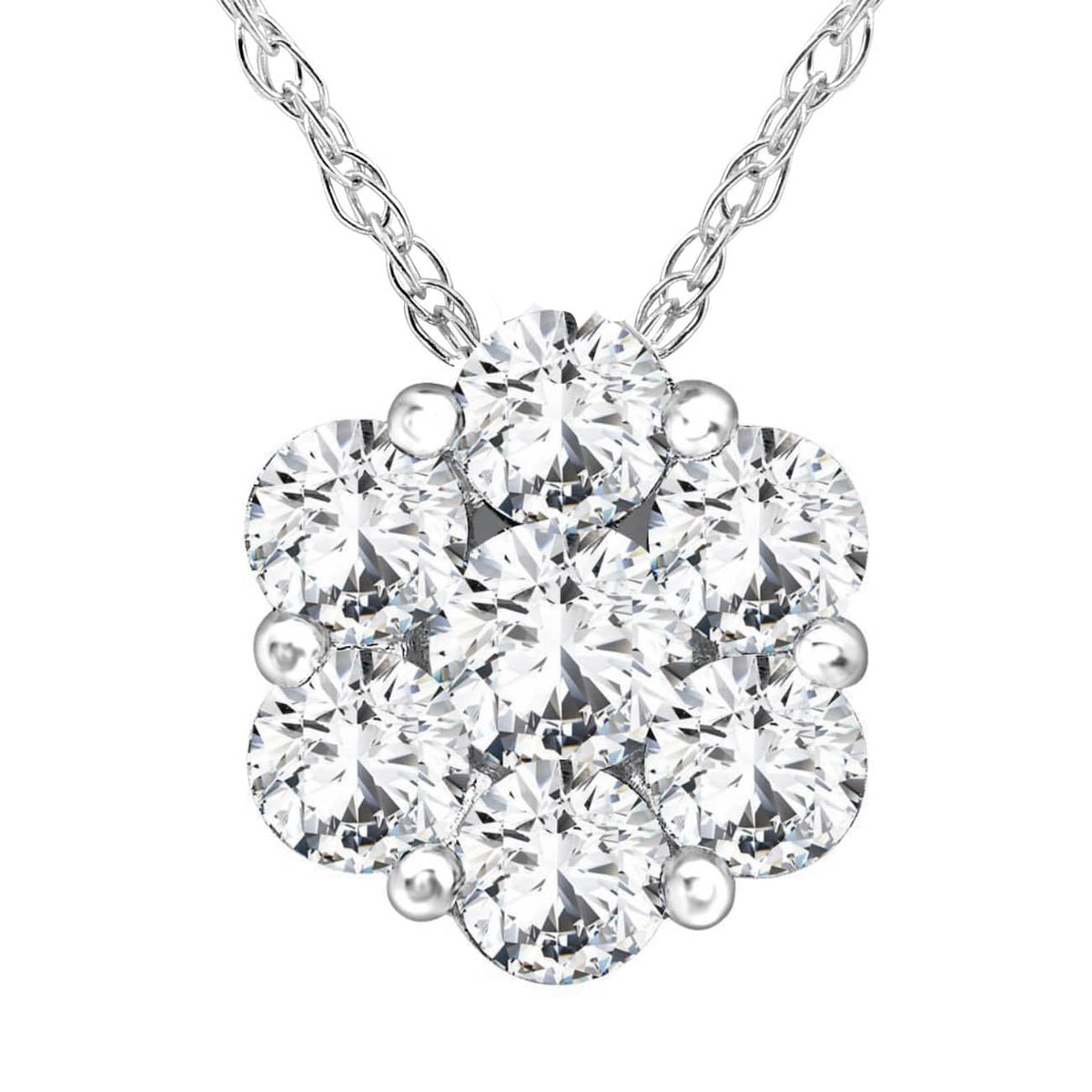 1/2ct Pave Fire Diamond Clustser Pendant 14K White Gold