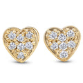 14K Yellow Gold Diamond Pave Petite Heart Studs Dainty High Polished 5.7MM