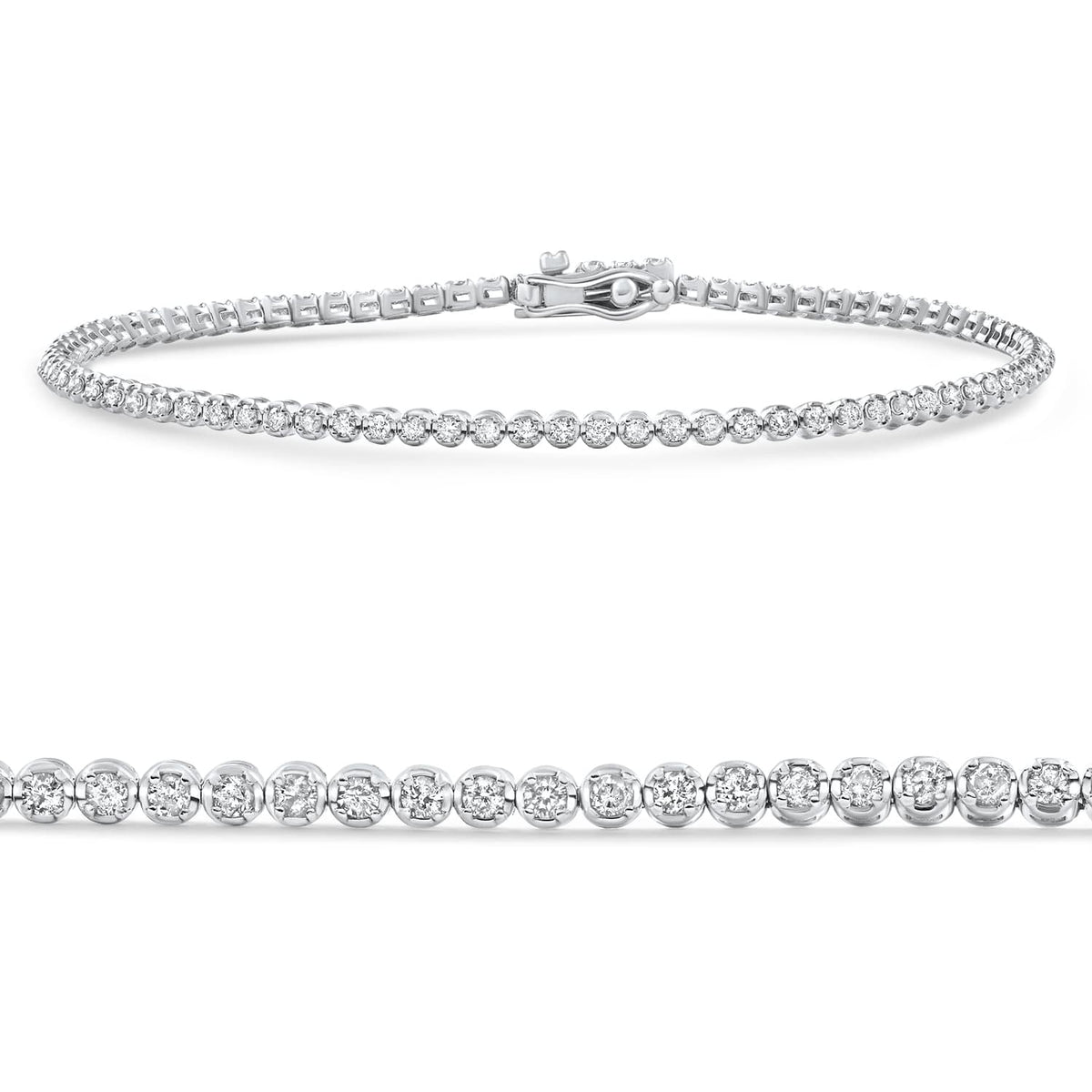 14k White Gold 1Ct TW Natural Diamond Tennis Line Bracelet 7"