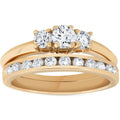 14k Yellow Gold 1ct Diamond Engagement Wedding Ring Set 3Stone Channel Set Round Size Selectable