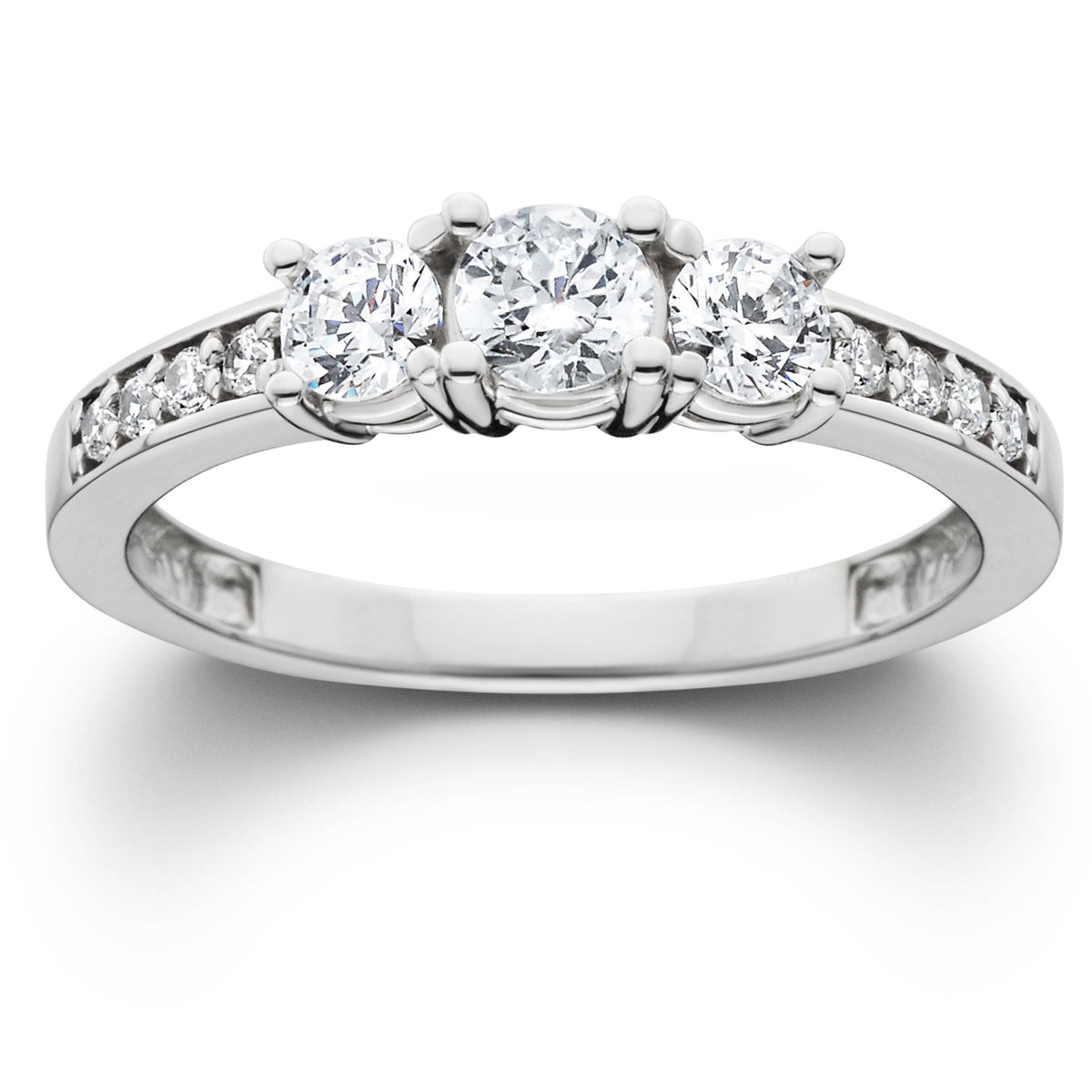 1ct Diamond Three Stone Ring 14K White Gold Size Selectable