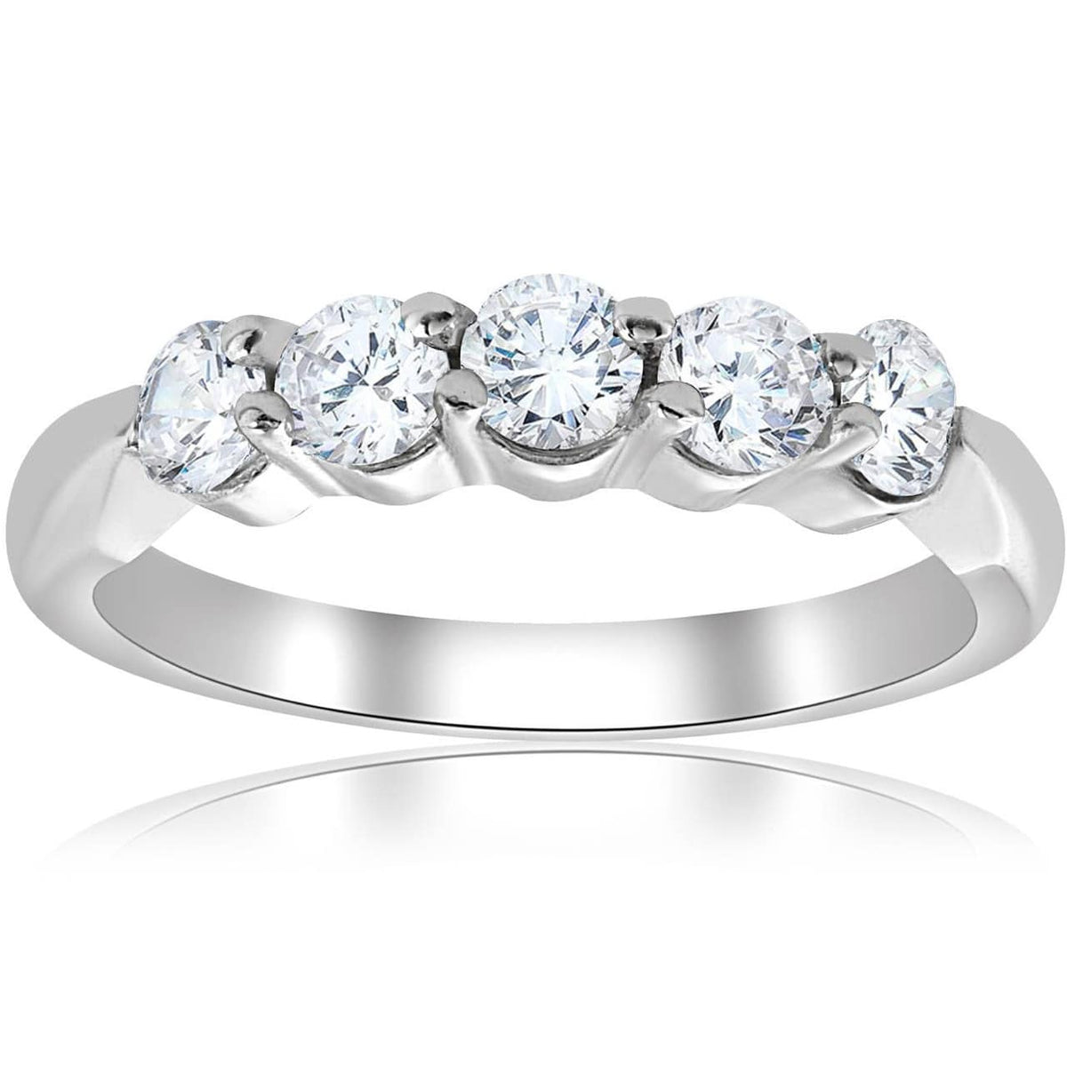 1/2ct Round Diamond Wedding Ring 14K White Gold Five Stone Size Selectable