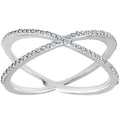 1/5CT 10K White Gold Round Diamond Crossover Cocktail Fashion Statement X Ring