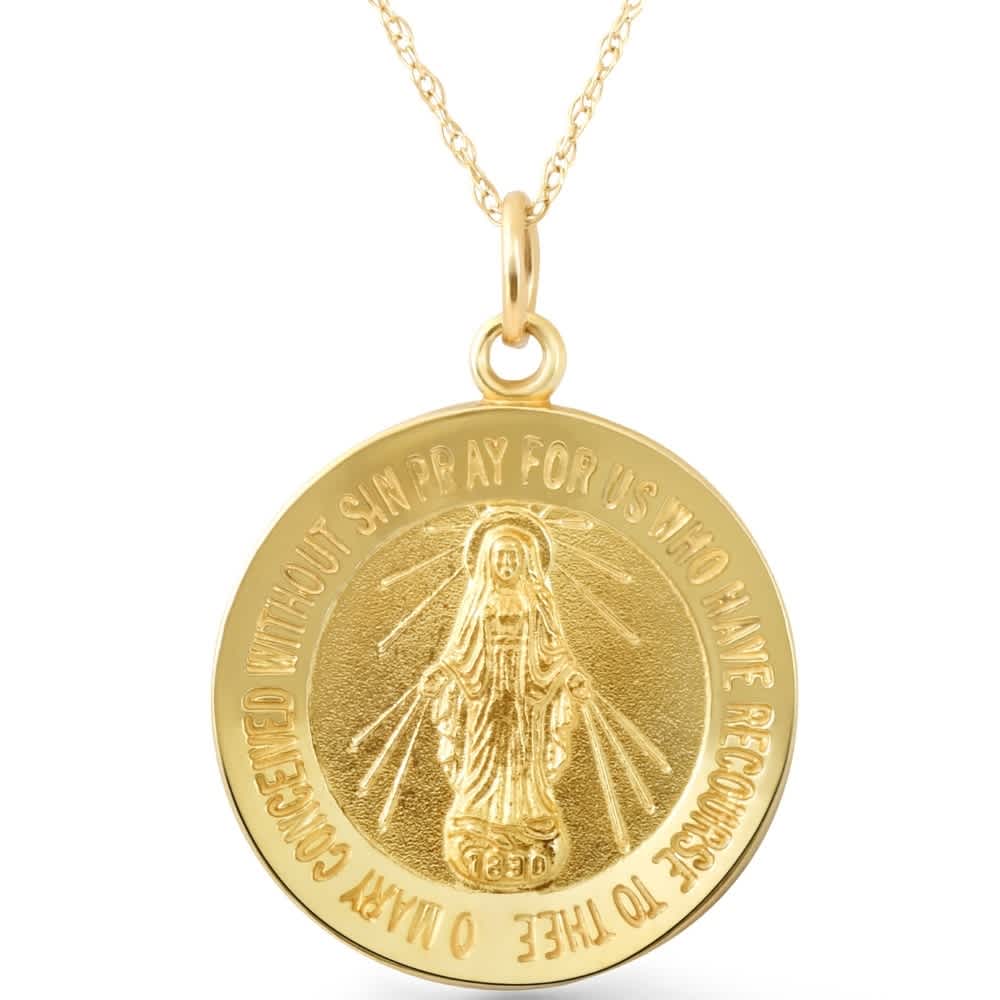14k  Yellow Gold St. Mary Medal Pendant  .5" Tall 2 Grams