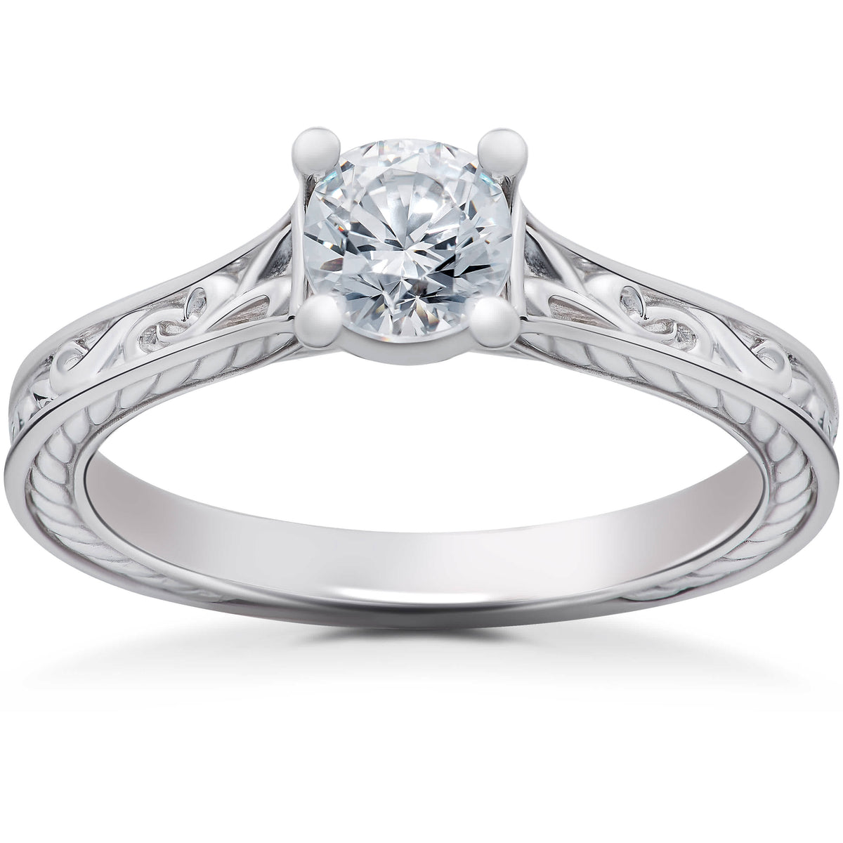 1/2ct Lab Grown Vintage Scroll Solitaire Sophia Engagement Ring 14k White Gold
